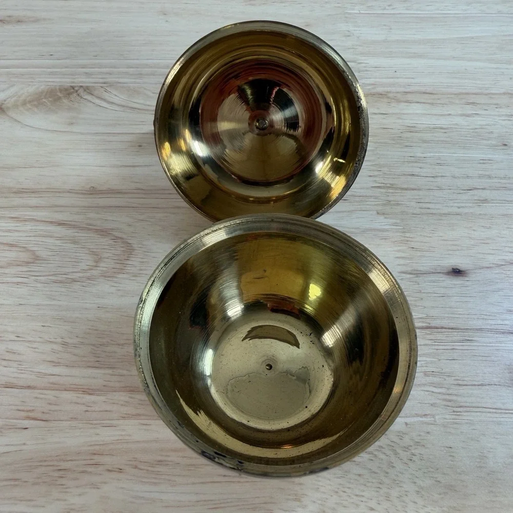 Vintage 90's Brass & Mother of Pearl Apple Shaped Trinket Box India
